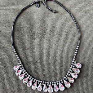 Silver Teardrop Rhinestone Party Necklace
